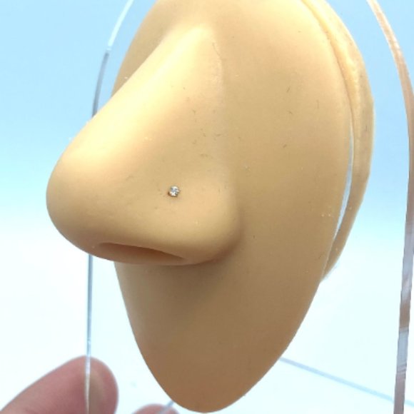 COPY - Tiny 1mm Diamond Gold Nose Ring Nose Stud Nose Piercing - Picture 5 of 8